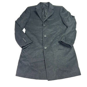 Nordstrom Overcoat Men 42R 38” Long Coat Black Wool Cashmere Blend Single Breast